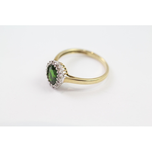 104 - 9ct gold diopside & diamond cluster ring (2.1g) Size  P