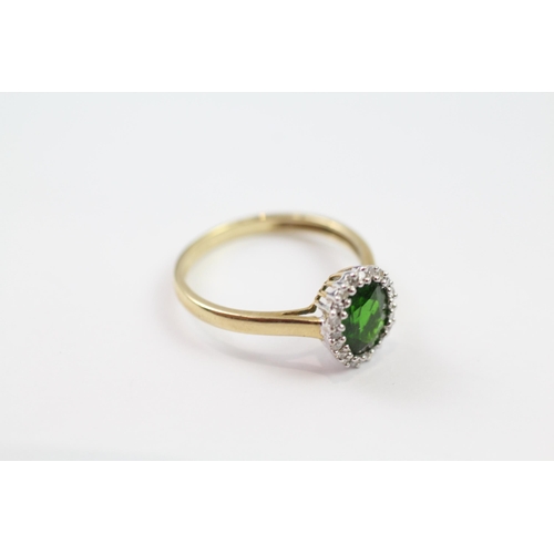 104 - 9ct gold diopside & diamond cluster ring (2.1g) Size  P