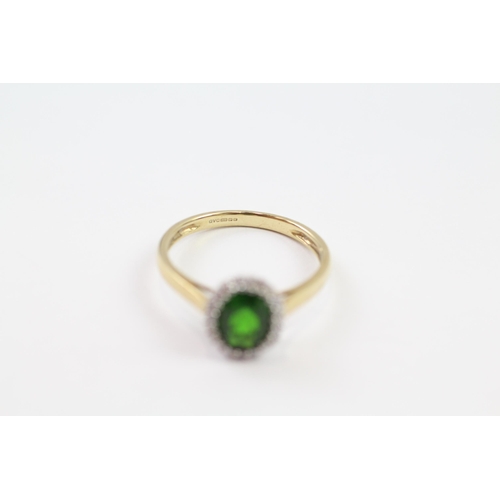 104 - 9ct gold diopside & diamond cluster ring (2.1g) Size  P