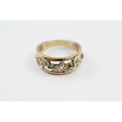 11 - 9ct gold emerald & diamond dress ring (2.7g) Size  N