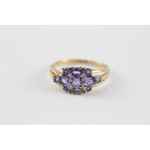 111 - 9ct gold tanzanite & diamond ring (2.3g) Size  O