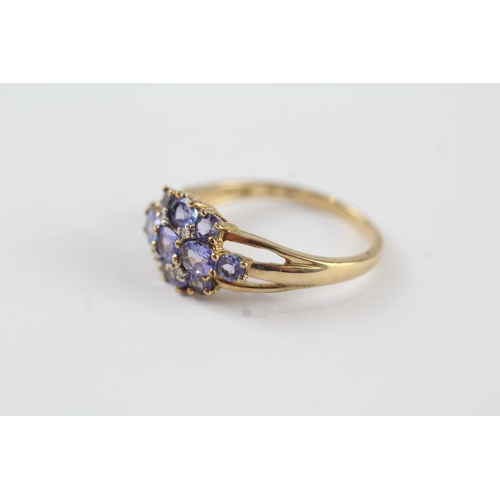 111 - 9ct gold tanzanite & diamond ring (2.3g) Size  O