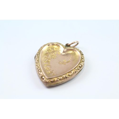 118 - 9ct gold back & front vintage foliate patterned heart locket (3.7g)