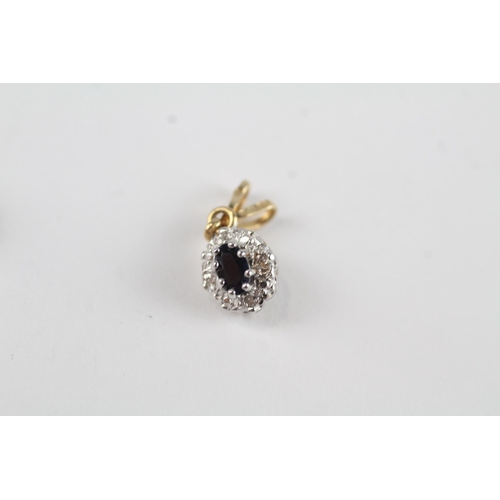 122 - 3x 9ct gold sapphire & diamond pendants (2.9g)