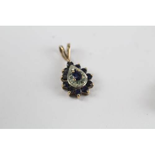 122 - 3x 9ct gold sapphire & diamond pendants (2.9g)