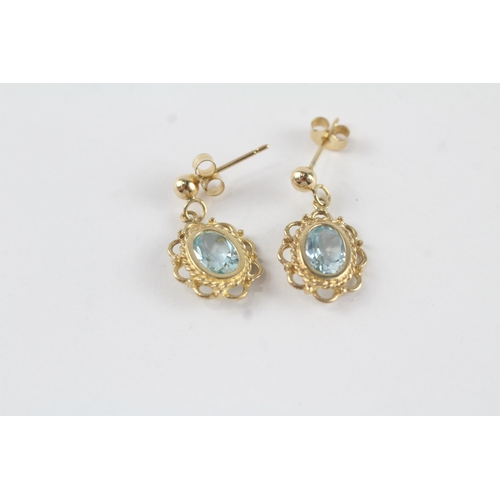 128 - 9ct gold blue topaz vintage earrings (1.8g)