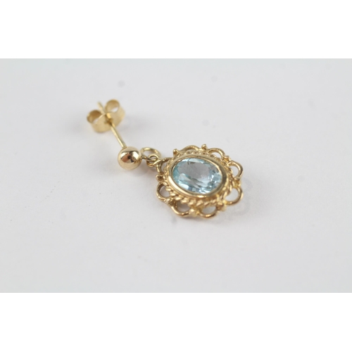 128 - 9ct gold blue topaz vintage earrings (1.8g)