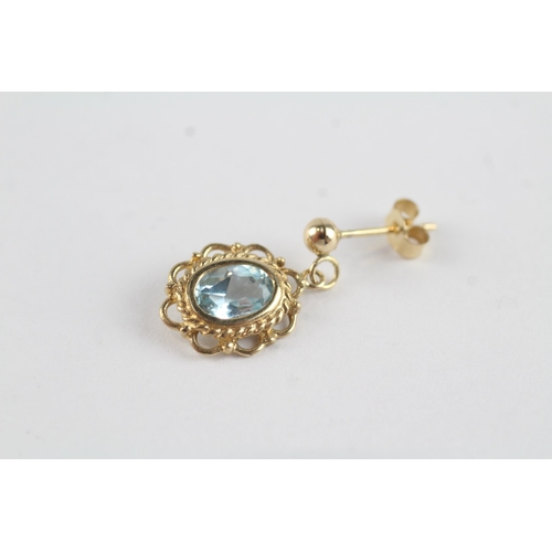 128 - 9ct gold blue topaz vintage earrings (1.8g)