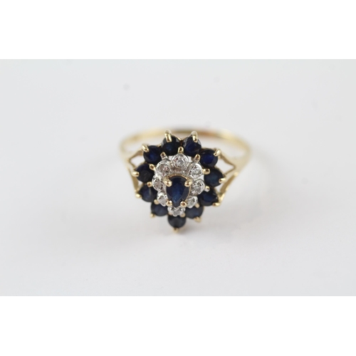 133 - 9ct gold sapphire & diamond vintage cluster ring (1.9g) Size  N