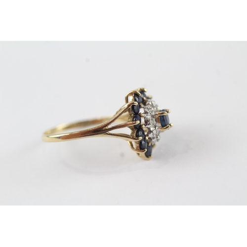 133 - 9ct gold sapphire & diamond vintage cluster ring (1.9g) Size  N