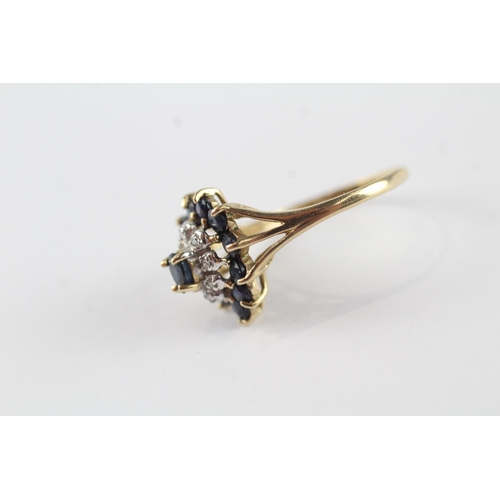 133 - 9ct gold sapphire & diamond vintage cluster ring (1.9g) Size  N