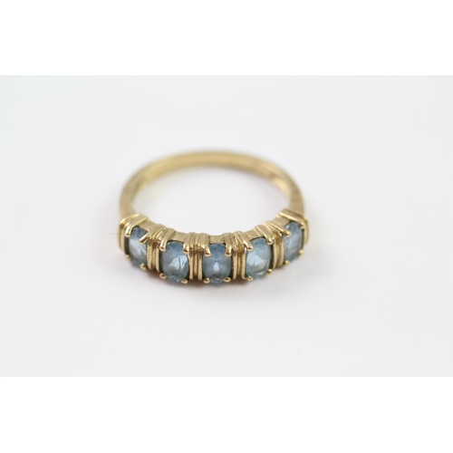 141 - 9ct gold blue gemstone five stone ring (2.5g) Size  N