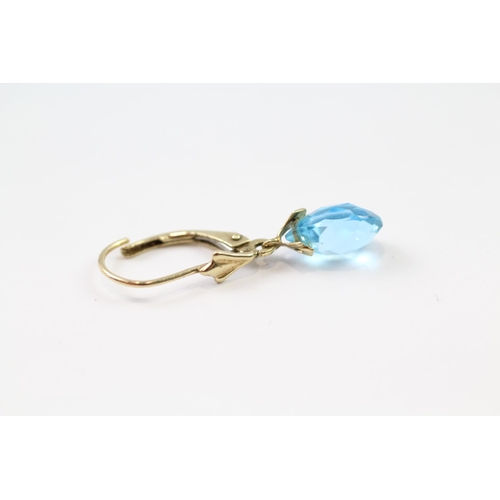 142 - 9ct gold briolette cut blue topaz drop earrings (1.9g)