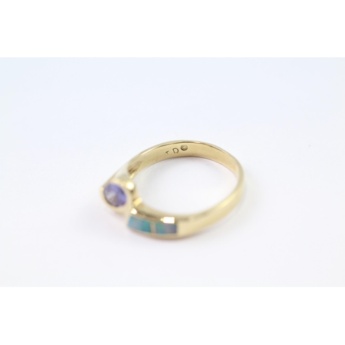 145 - 14ct gold tanzanite & opal doublet dress ring (3g) Size  N