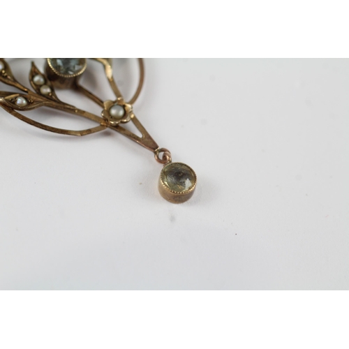 147 - 9ct gold Edwardian aquamarine & seed pearl pendant (2.5g)