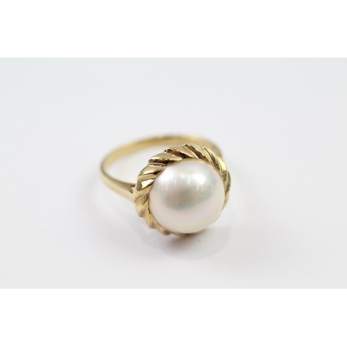 148 - 9ct gold faux mabe pearl dress ring (3.1g) Size  P