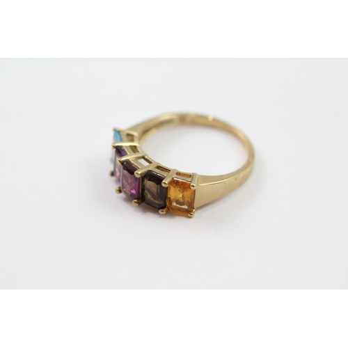 20 - 9ct gold topaz, citrine, garnet, amethyst & smokey quartz ring (2.9g) Size  O