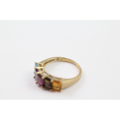 20 - 9ct gold topaz, citrine, garnet, amethyst & smokey quartz ring (2.9g) Size  O