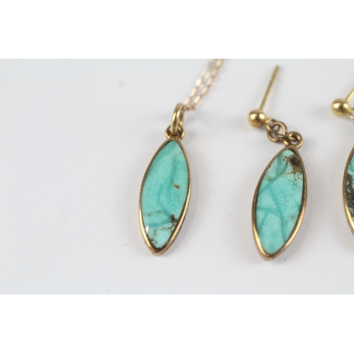 23 - 9ct gold turquoise pendant necklace & drop earrings set (3.9g)