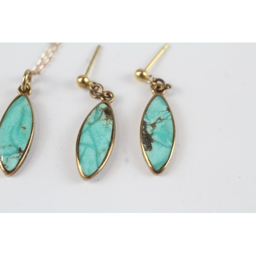 23 - 9ct gold turquoise pendant necklace & drop earrings set (3.9g)