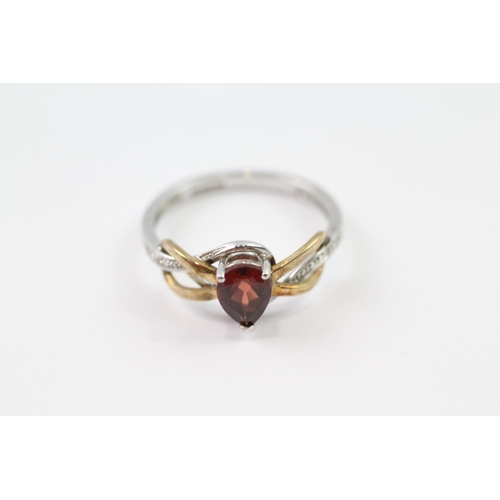 24 - 9ct gold & silver garnet & diamond ring (2.1g) Size  N