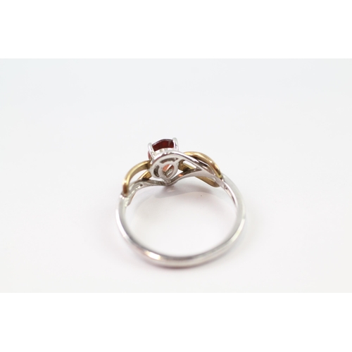 24 - 9ct gold & silver garnet & diamond ring (2.1g) Size  N