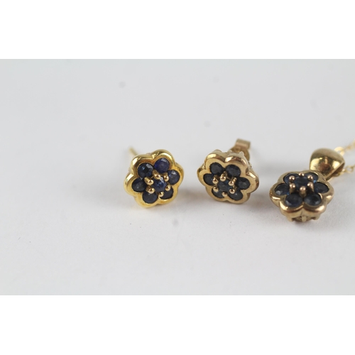 28 - 2x 9ct gold sapphire cluster necklace & stud earring set (3g)