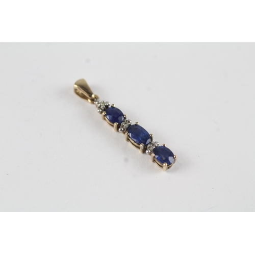 29 - 2x 9ct sapphire, tanzanite & diamond drop pendants (1.2g)