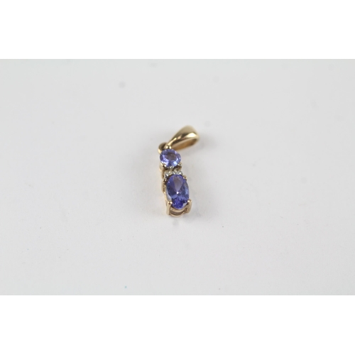 29 - 2x 9ct sapphire, tanzanite & diamond drop pendants (1.2g)