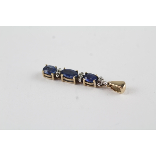 29 - 2x 9ct sapphire, tanzanite & diamond drop pendants (1.2g)