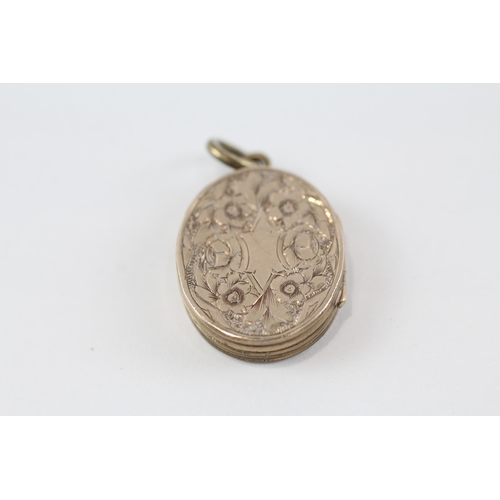 35 - 2 x 9ct gold back & front antique lockets inc. heart, sparrow & foliate motif (7g)