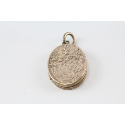 35 - 2 x 9ct gold back & front antique lockets inc. heart, sparrow & foliate motif (7g)