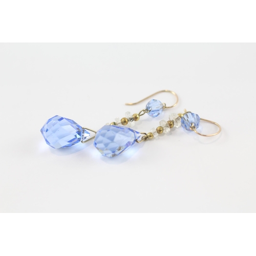 36 - 9ct gold faceted glass drop earrings (6.1g)