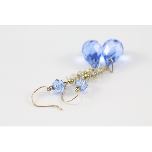 36 - 9ct gold faceted glass drop earrings (6.1g)