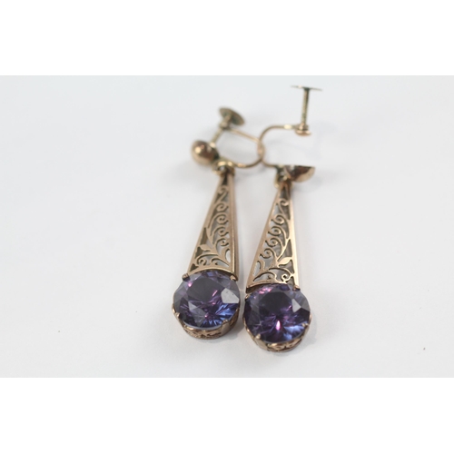 37 - 9ct gold synthetic gem vintage drop earrings (7.5g)