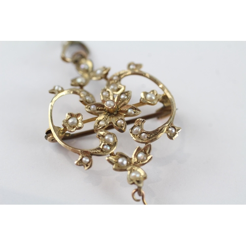 44 - 9ct gold Edwardian seed pearl pendant (3g)