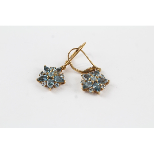 46 - 9ct gold vintage blue topaz drop cluster earrings (2.4g)