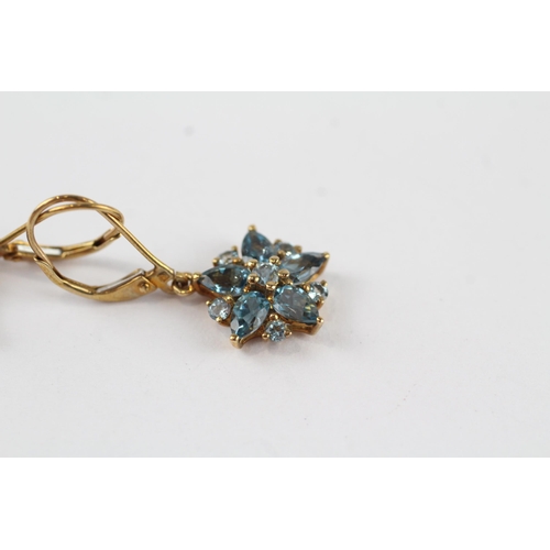 46 - 9ct gold vintage blue topaz drop cluster earrings (2.4g)