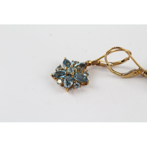 46 - 9ct gold vintage blue topaz drop cluster earrings (2.4g)