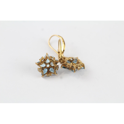 46 - 9ct gold vintage blue topaz drop cluster earrings (2.4g)