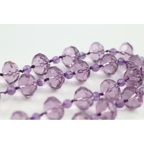 55 - 14ct gold faceted purple glass & amethyst bead necklace (65.6g)