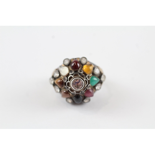 61 - 9ct gold multi-gemstone Thai Princess Harem ring inc. ruby, sapphire, garnet, tiger's eye & white sy... 