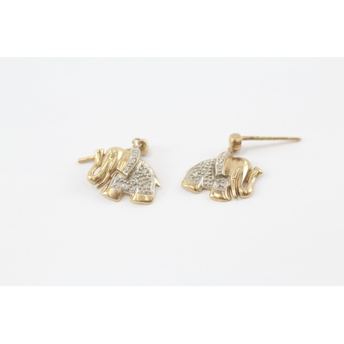 62 - 9ct gold diamond elephant drop earrings (1.8g)