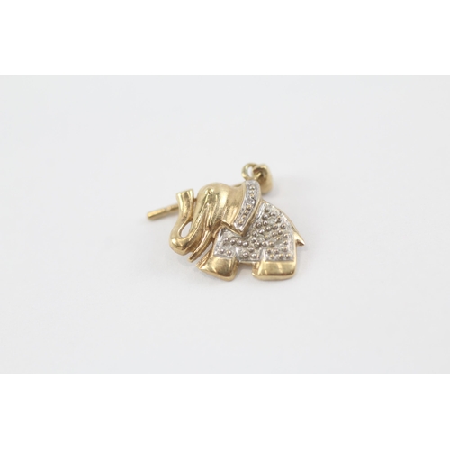 62 - 9ct gold diamond elephant drop earrings (1.8g)