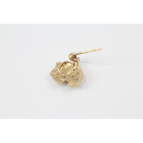 62 - 9ct gold diamond elephant drop earrings (1.8g)