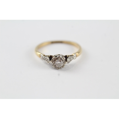 66 - 18ct gold & platinum diamond single stone ring with diamond set shank (1.9g) Size  L 1/2