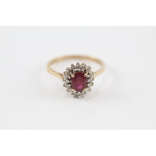 69 - 9ct gold ruby & diamond cluster ring (3g) Size  P