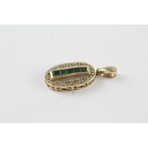 73 - 9ct gold diamond & emerald pendant (1.4g)