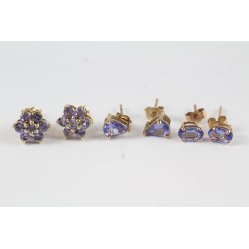 79 - 3 x 9ct Gold Tanzanite Earrings (2.8g)