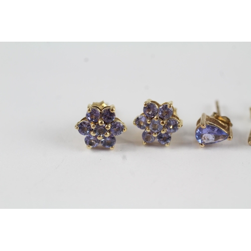 79 - 3 x 9ct Gold Tanzanite Earrings (2.8g)